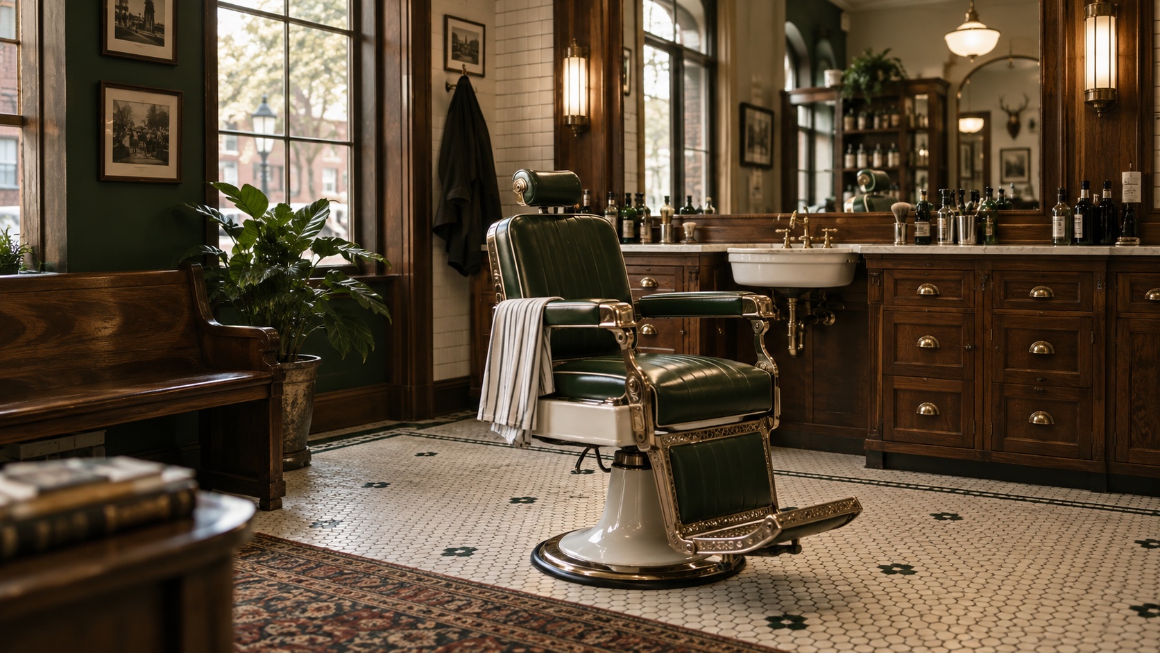 AI-generated illustrative barber shop interior, not a photo of Northeast Barbershop